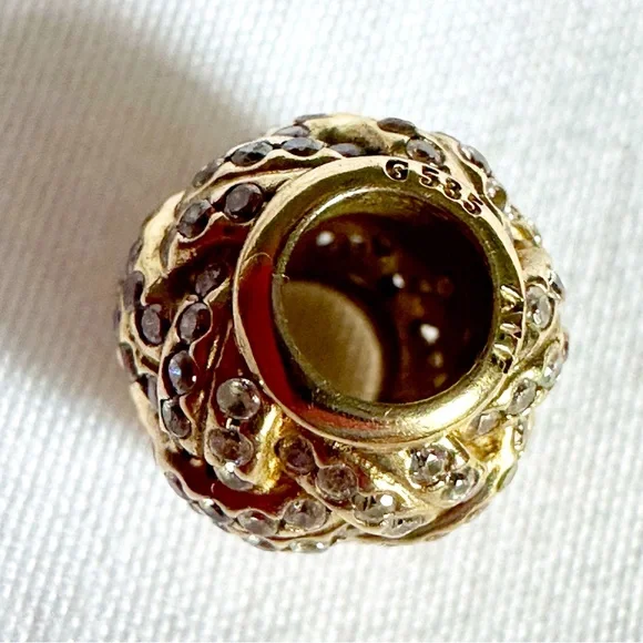 Rare Retired PANDORA Solid 14K Gold 585 Sparkling Love Knot Charm # 7509…